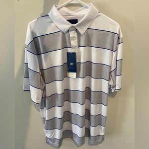 NWT Jack Nicklaus Men’s Polo Golden Bear Golf Shirt Size Large White Gray Stripe